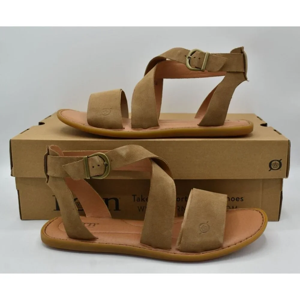 Born Womens‎ Size 9 Neil Gladiator Taupe Suede Sandals Shoes